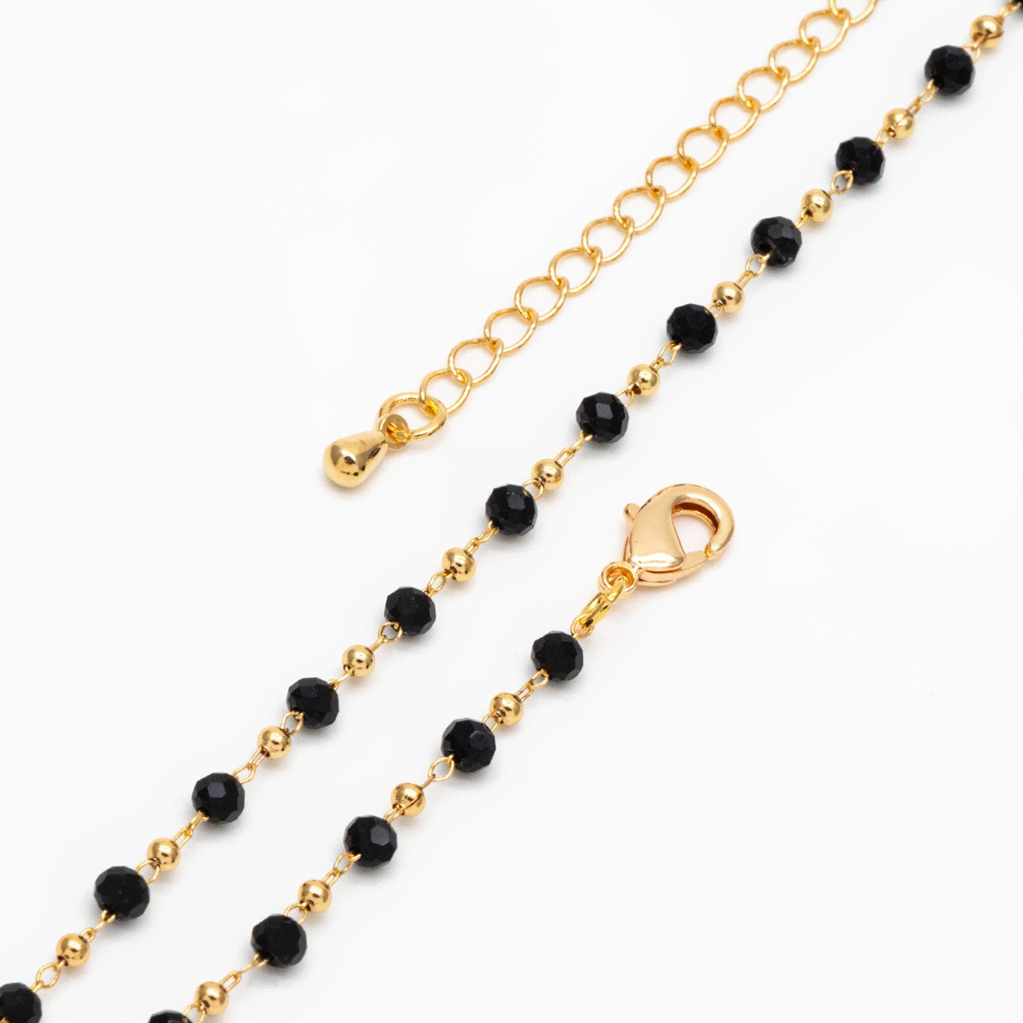 Gold Crystal Beaded Chains 3mm, Finished Bracelet/ Anklet/ Necklace with Extender Chain, Ready to Wear (#LK-200)